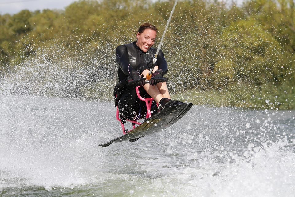 Jane on a wakeboard